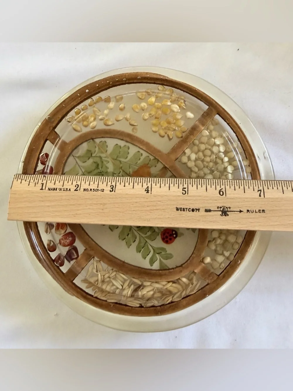 Handmade Botanical Resin Tray with Pressed Flower/ seeds Vintage 1970’s